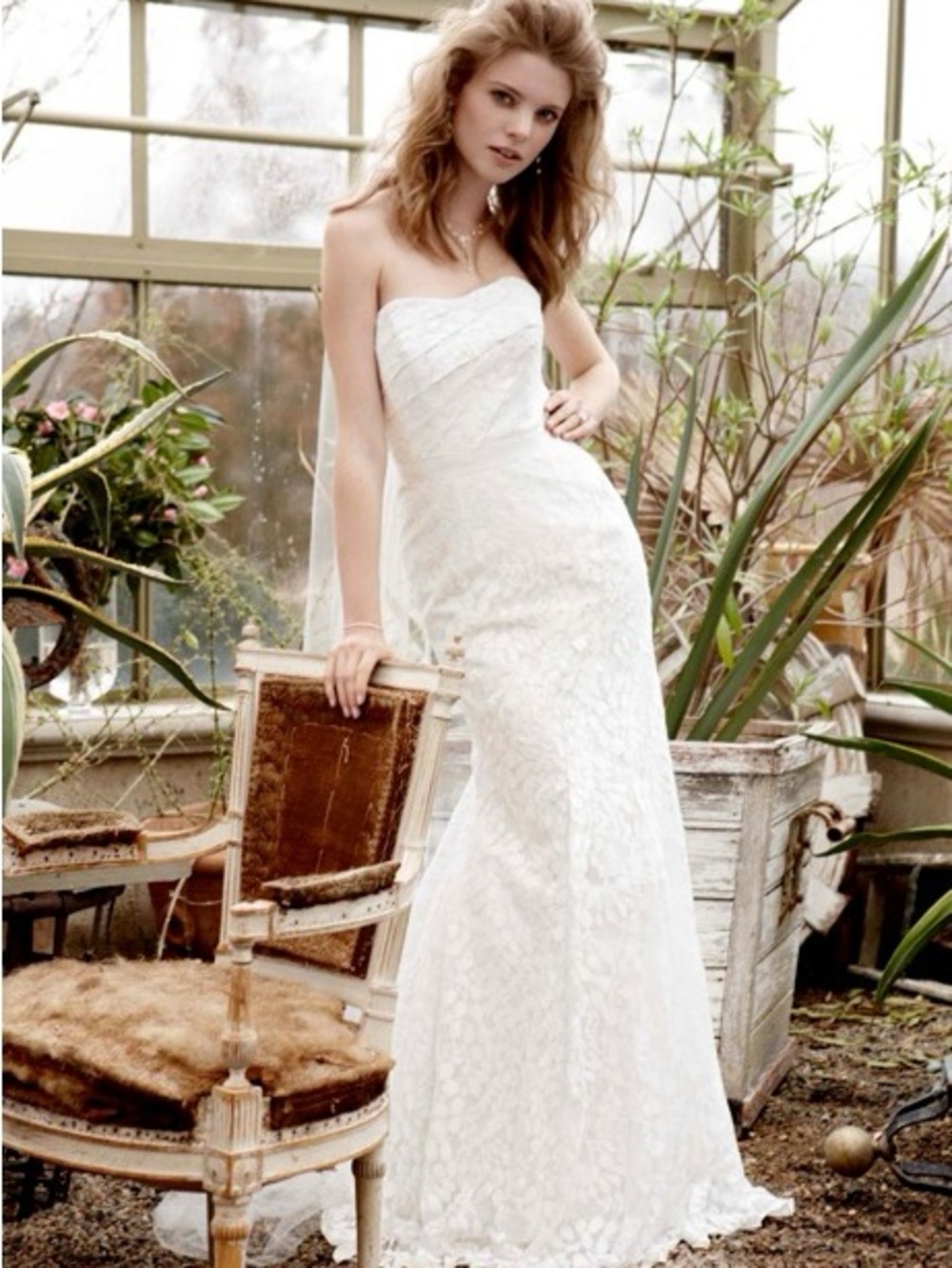 Galina Strapless Vintage Look Classic Soft White Lace Mermaid Dress